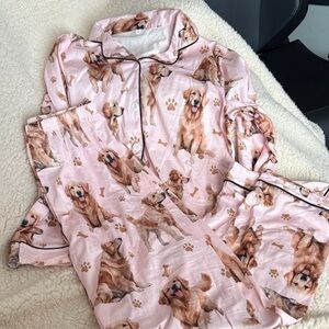 Adorable Pink Dog Print Kids Pajamas
